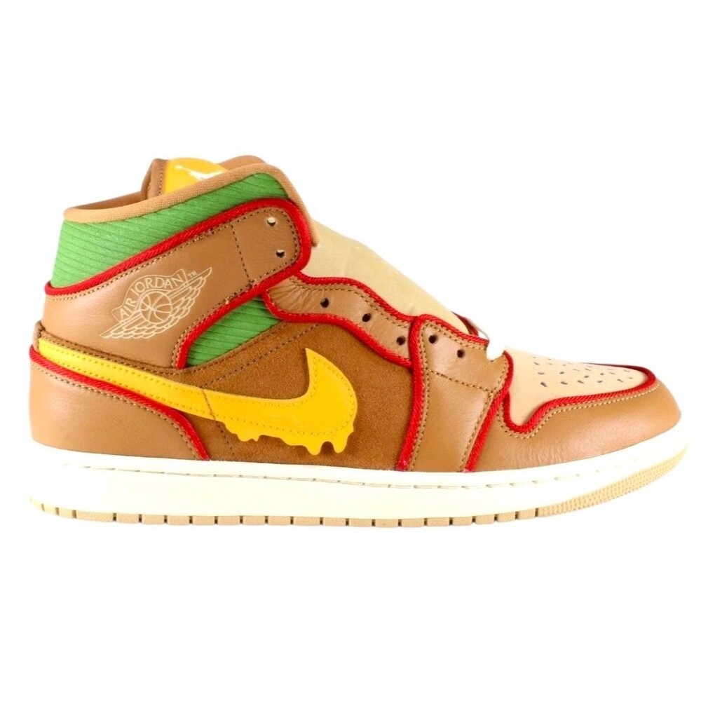 NIKE AIR JORDAN 1 MID SE "CHEESEBURGER" FLAX/GOLD SIZE MEN 8 [IB7403-224]